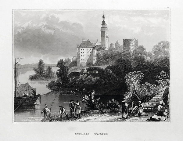 Schloß Walsee, Amstetten. Echter Stahlstich um 1850