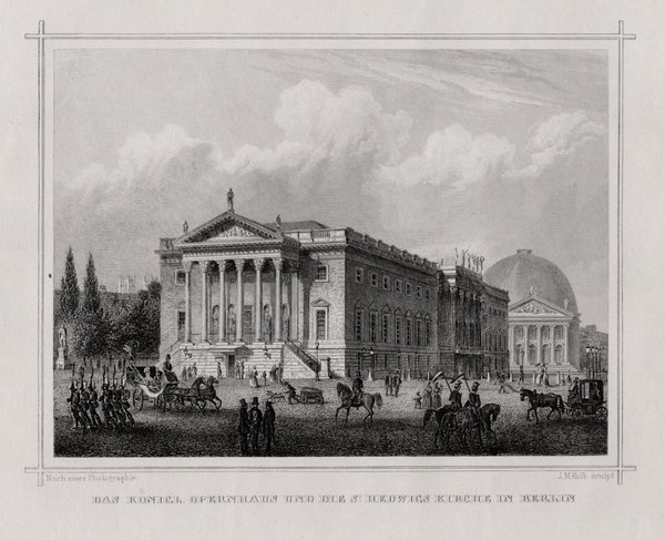 BERLIN: Opernhaus und die St. Hedwigs-Kirche Stahlstich Kurz um 1880