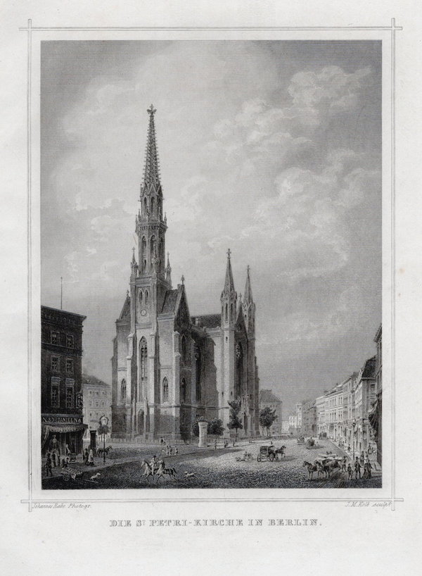 BERLIN: Petrikirche & Gertraudenstraße. Originaler Stahlstich um 1880