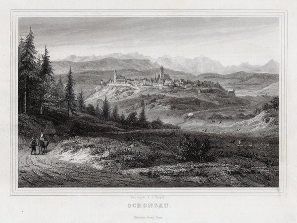 Schongau. Originaler Stahlstich Poppel um 1850