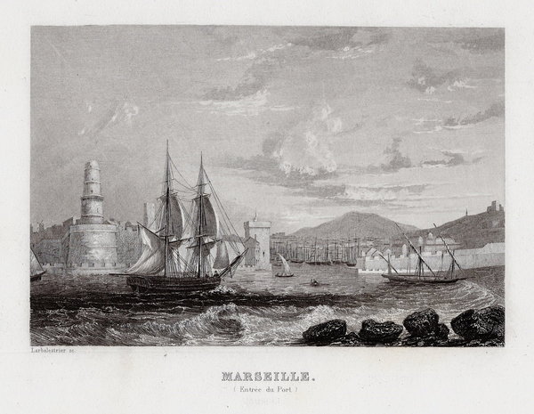 Marseille. Hafeneinfahrt. Originaler Stahlstich, Ruargue um 1850