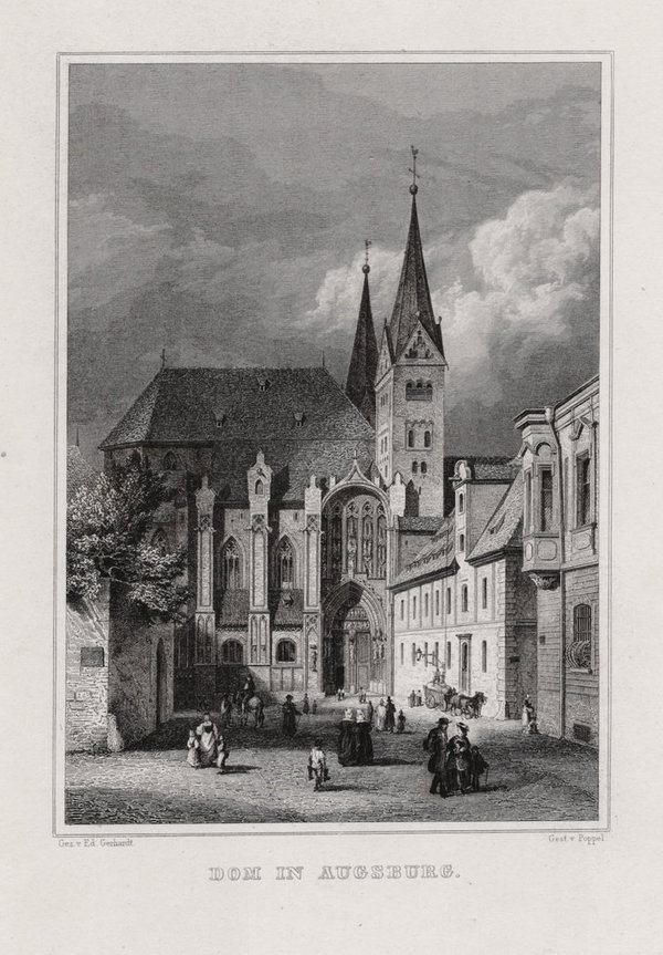 Augsburg, Der Dom Originaler Stahlstich, Poppel um 1840