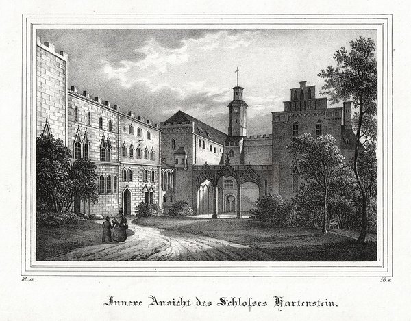 Hartenstein. Schloß innere Ansicht. Lithographie aus Saxonia um 1840