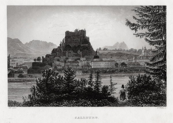 SALZBURG.Festung Hohensalzburg. Echter Stahlstich, Winkles um 1840