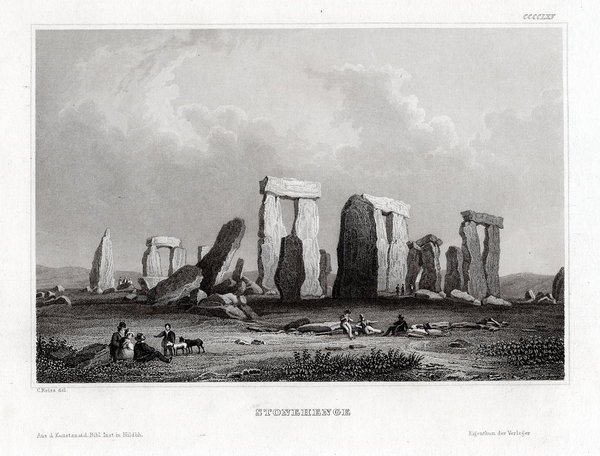 Stonehenge. Blick auf die Steine. Originaler Stahlstich um 1860