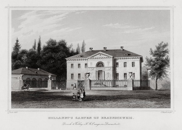 Braunschweig Hollands Garten. Original Stahlstich Poppel um 1850