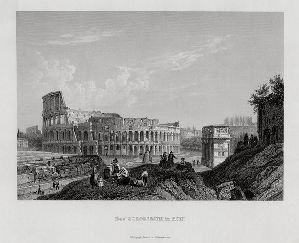 ROM: Das Colloseum. Originaler Stahlstich um 1860